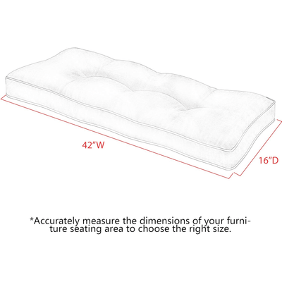 Measurement chart of a rectangular cushion with dimensions 42"W x 16"D 
