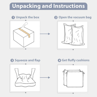 Step-by-step instructions for unpacking and using vacuum-sealed cushions.