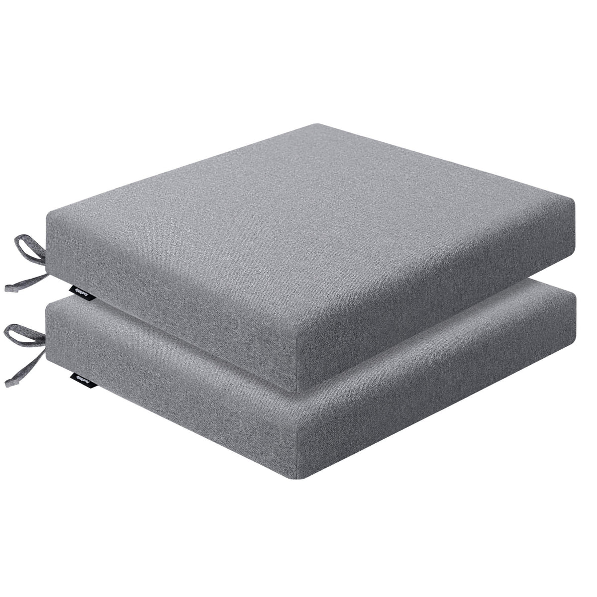 Two gray cushioned square seat pads of Favoyard