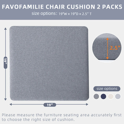 Favoyard Gray chair cushion with dimensions and size options