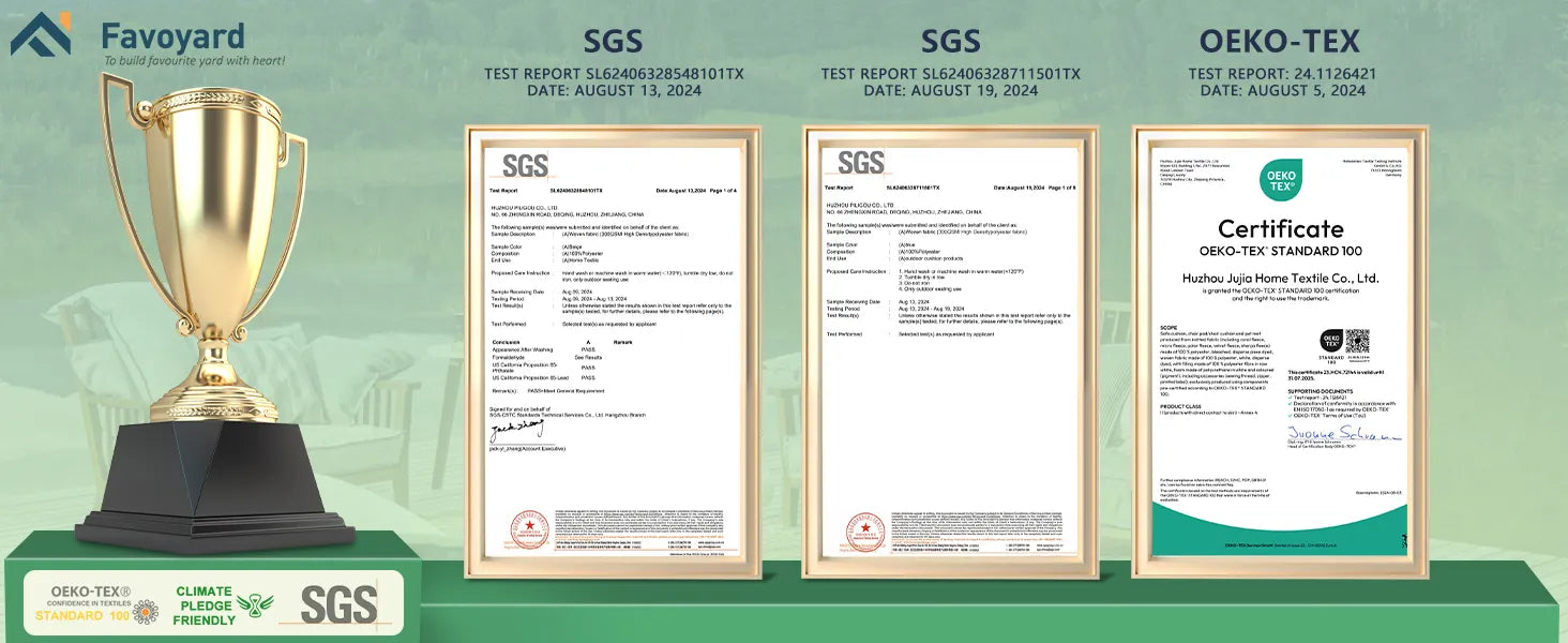 SGS, OEKO-TEX, and Climate Choice certification with Favoyard cushion