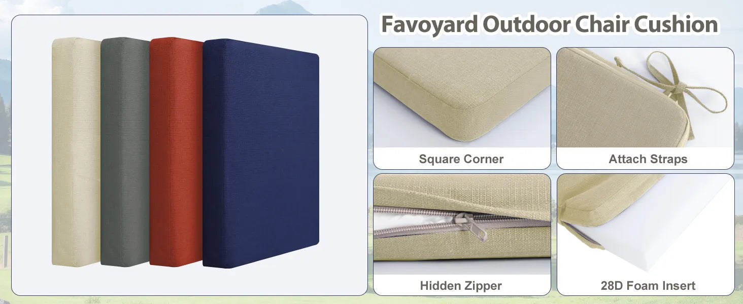 Favoyard Outdoor Chair Cushion with color options and features displayed.