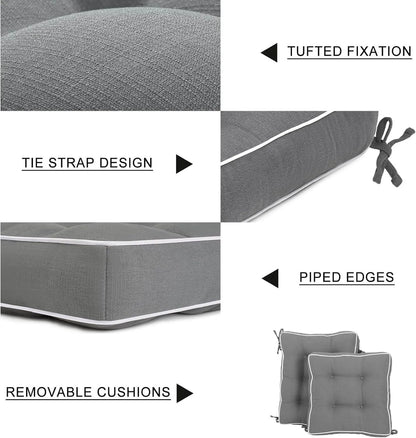 Favoyard patio furniture cushions with tufted fixation, tie strap desigh, piped edges and removable cushions