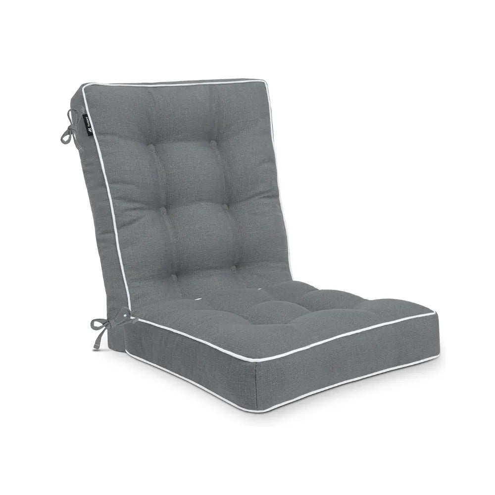 Gray cushioned chair pad with white piping Favoyard