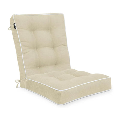 Beige outdoor chair cushion with white piping Favoyard