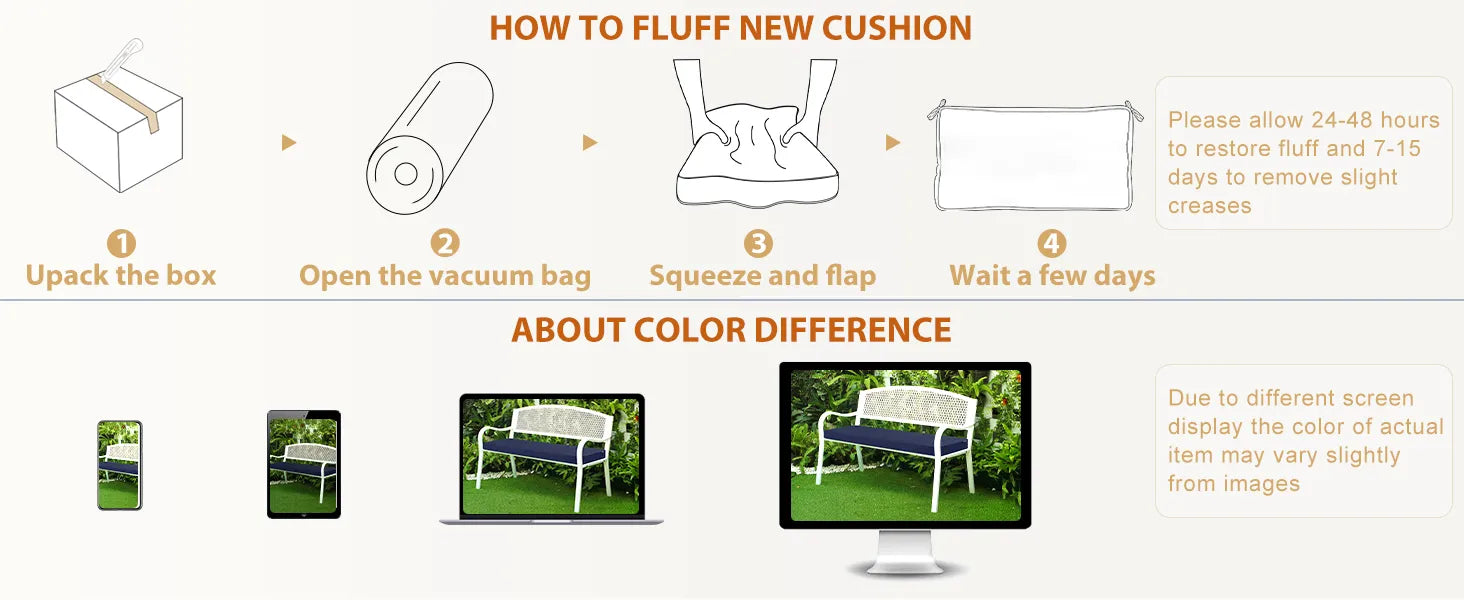 Instructions on how to fluff a new Favoyard bench cushion with