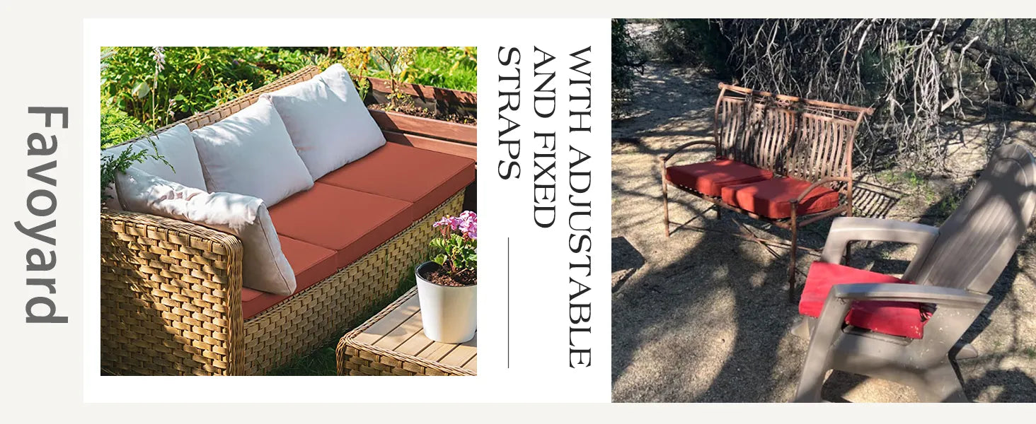 Wicker outdoor furniture set with Favoyard chair seat cushions