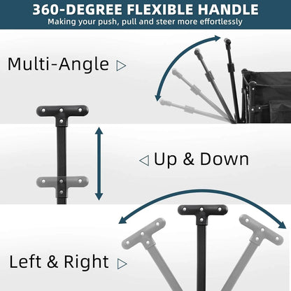 360-degree flexible handle with multi-angle, up and down, left and right movement capabilities of Favoyard folding grocery cart with wheels