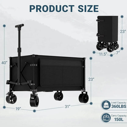 Black cart with dimensions and load capacity details