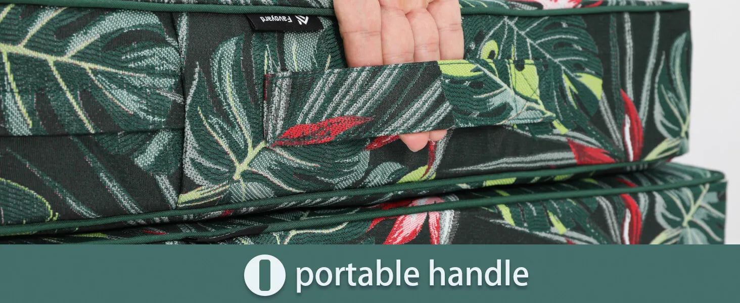 Green leaf-patterned outdoor furniture cushions deep seating with portable handle 