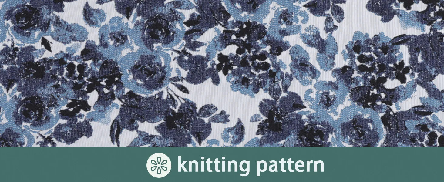 Floral knitting pattern with blue and black flowers of outdoor furniture thick cushions