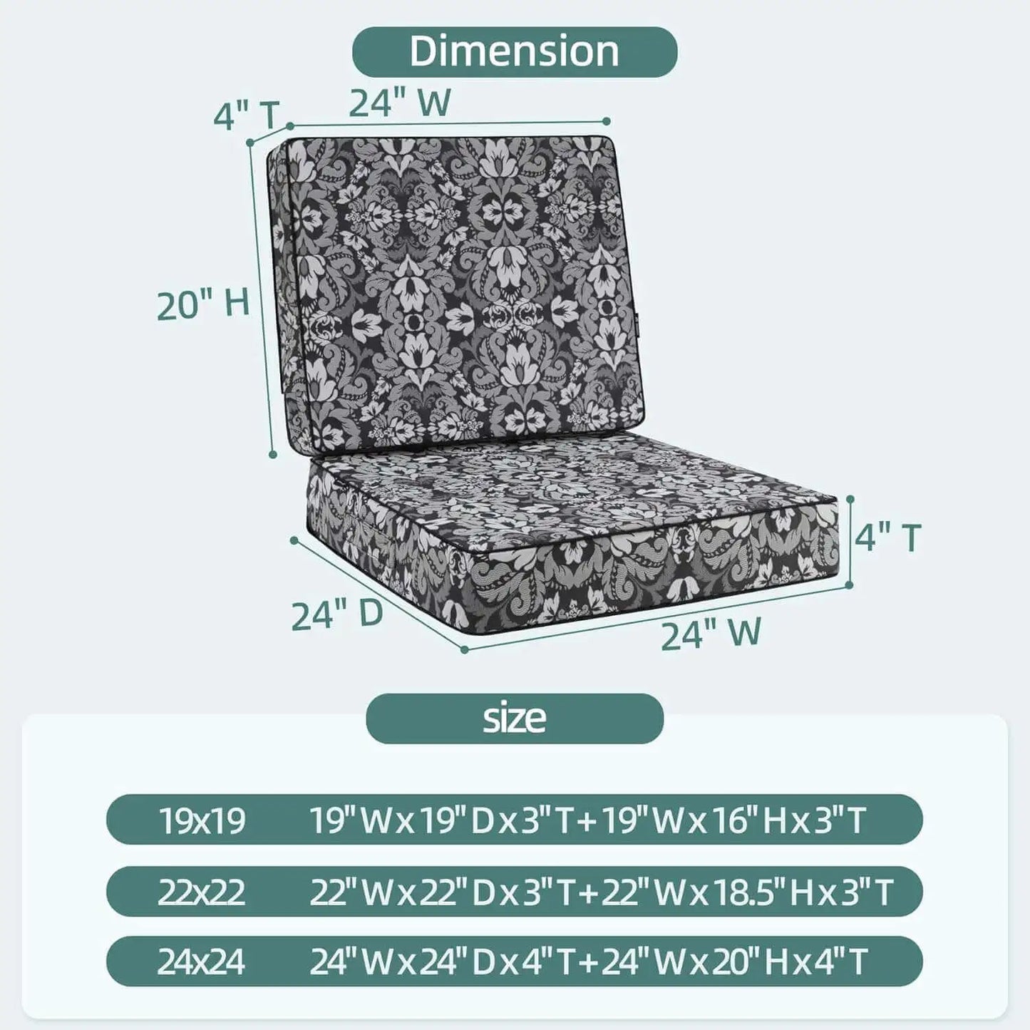 Patterned deep seated outdoor cushions dimension