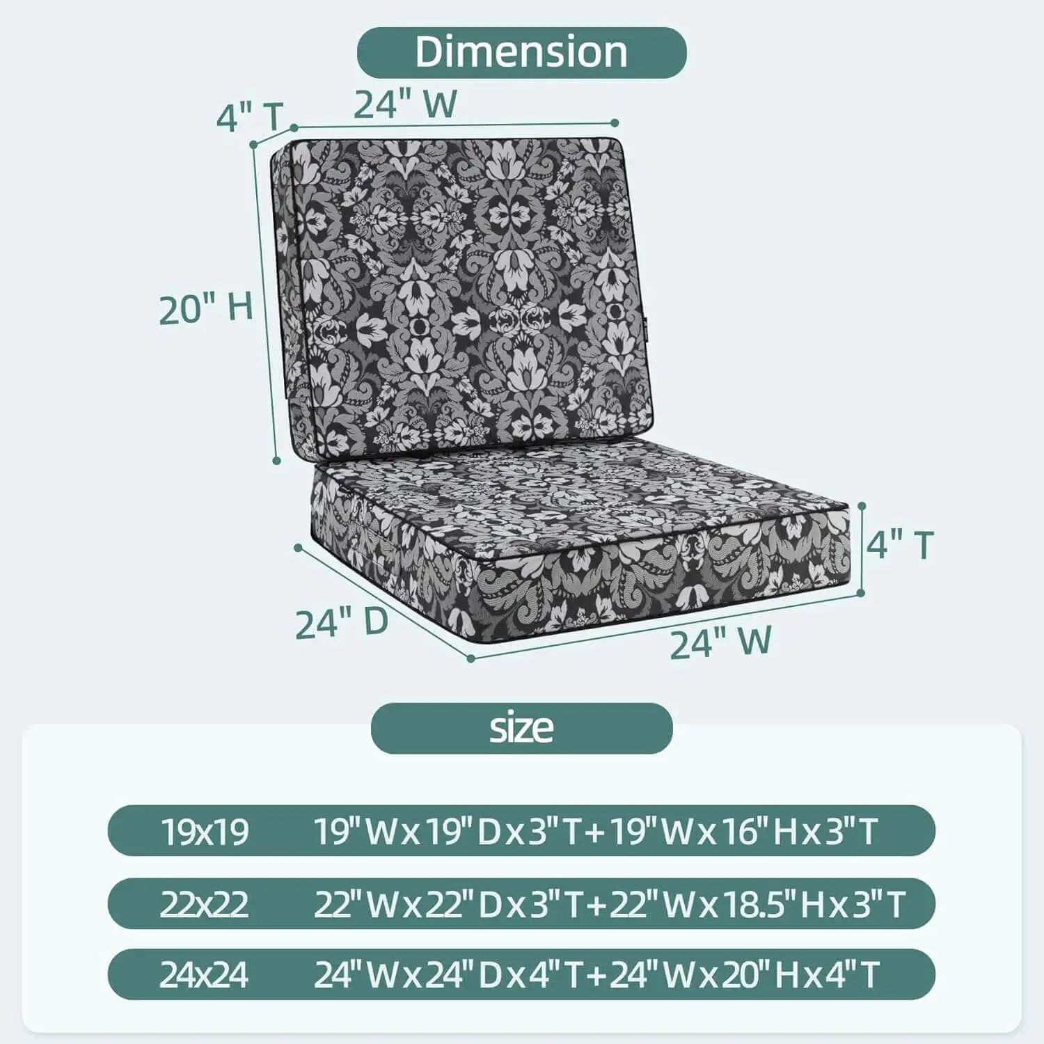 Patterned deep seated outdoor cushions dimension