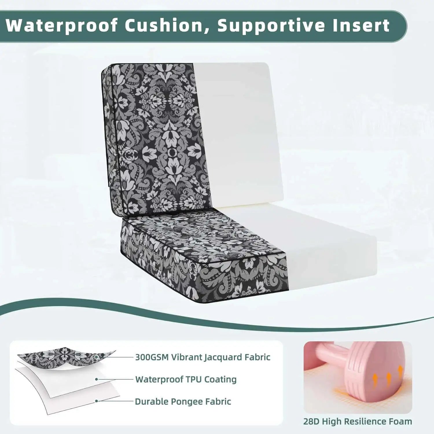 Deep seat cushions outdoor with waterproof and supportive insert