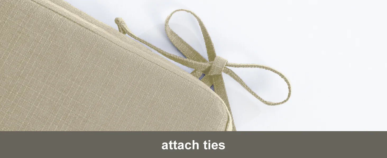 Beige cushion with attach ties of Favoyard outdoor cushion