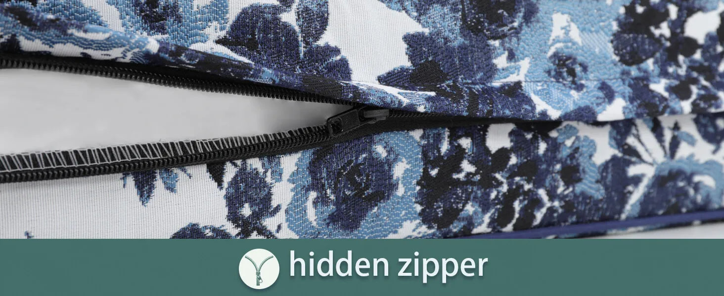 Floral-patterned fabric ofthick outdoor cushions for chairs with a hidden zipper