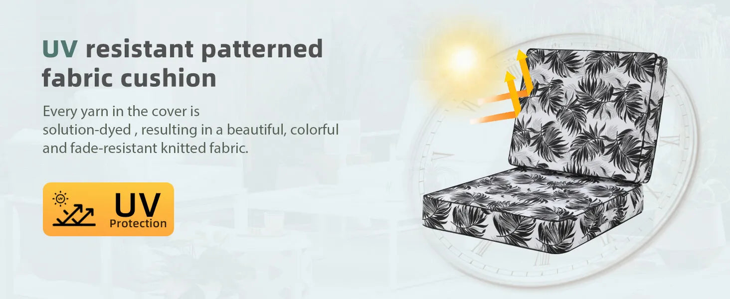 UV resistant patterned fabric cushion with leaf design of outdoor seat cushions waterproof