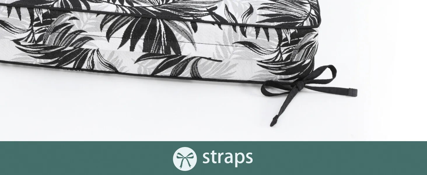 Black and white palm leaf outdoor cushion deep seat with straps