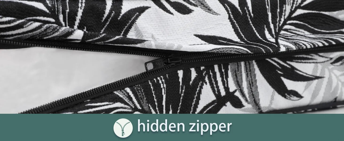 waterproof cushion covers for outdoors with a hidden zipper and leaf pattern