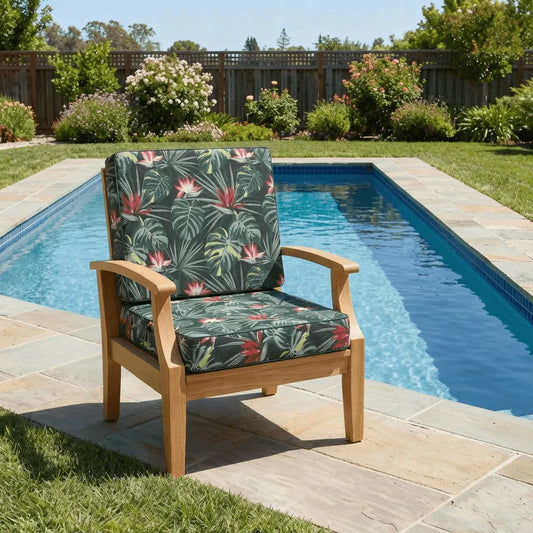 Favoyard Brocade Deep Seat Patio Outdoor Cushion of Green Floral